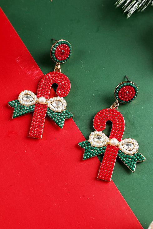 Sweet Striped Candy Cane Motif Beaded Drop Earrings