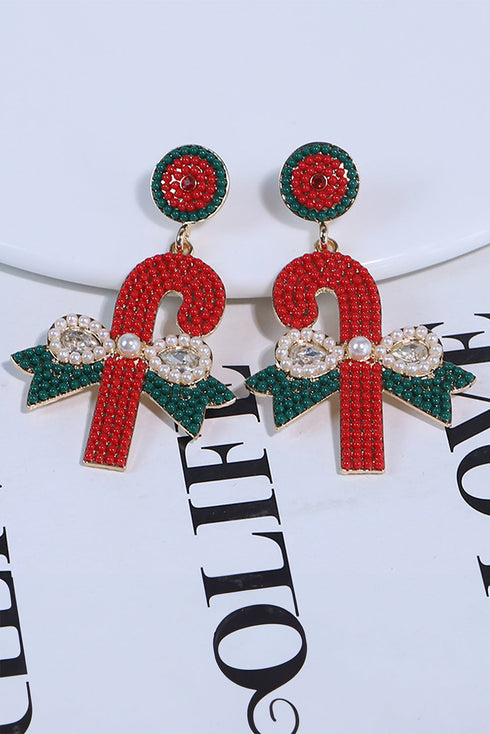 Sweet Striped Candy Cane Motif Beaded Drop Earrings