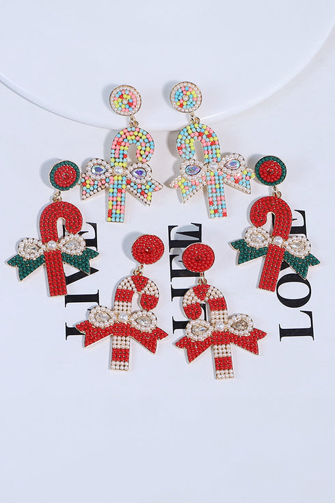Sweet Striped Candy Cane Motif Beaded Drop Earrings