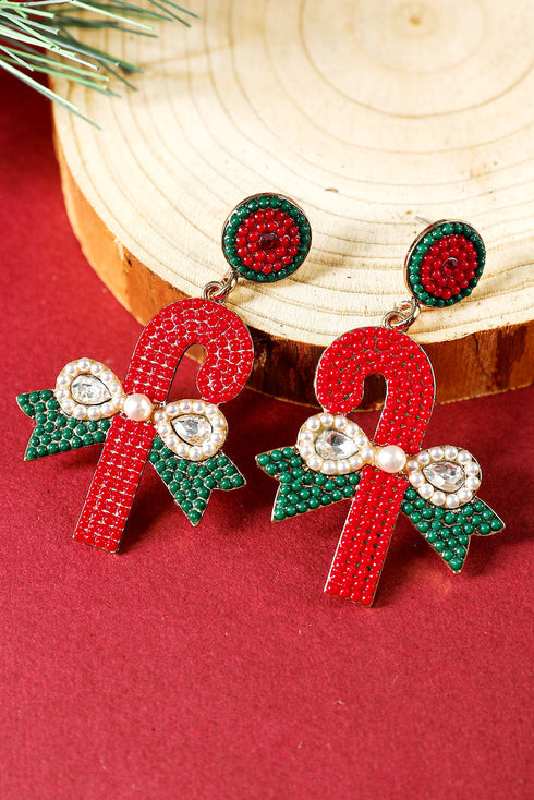Sweet Striped Candy Cane Motif Beaded Drop Earrings