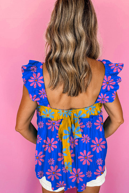 Sweet Summer Daisies Colorblock Flutter Sleeve Tank Top