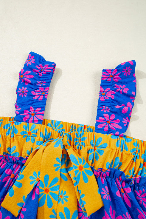 Sweet Summer Daisies Colorblock Flutter Sleeve Tank Top