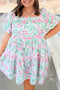 Sweetest Bloom Ric Rac Trim Floral Plus Size Mini Dress