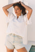 Sweetheart Eyelet Lace Ruffle Trim Short Sleeve Button Blouse