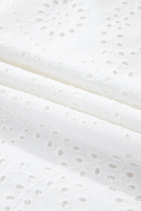 Sweetheart Eyelet Lace Ruffle Trim Short Sleeve Button Blouse