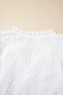 Sweetheart Eyelet Lace Ruffle Trim Short Sleeve Button Blouse