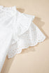 Sweetheart Eyelet Lace Ruffle Trim Short Sleeve Button Blouse