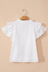 Sweetheart Eyelet Lace Ruffle Trim Short Sleeve Button Blouse