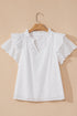 Sweetheart Eyelet Lace Ruffle Trim Short Sleeve Button Blouse