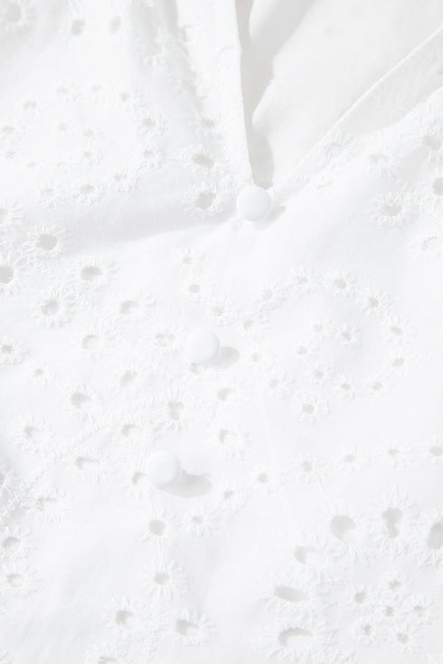 Sweetheart Eyelet Lace Ruffle Trim Short Sleeve Button Blouse