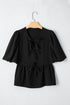 Sweetheart Neck Puff Sleeve Bow Tie Peplum Blouse