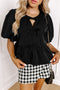 Sweetheart Neck Puff Sleeve Bow Tie Peplum Blouse