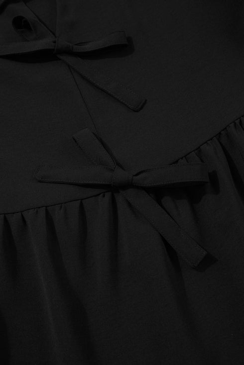 Sweetheart Neck Puff Sleeve Bow Tie Peplum Blouse