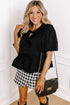 Sweetheart Neck Puff Sleeve Bow Tie Peplum Blouse