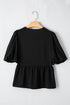 Sweetheart Neck Puff Sleeve Bow Tie Peplum Blouse