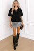 Sweetheart Neck Puff Sleeve Bow Tie Peplum Blouse