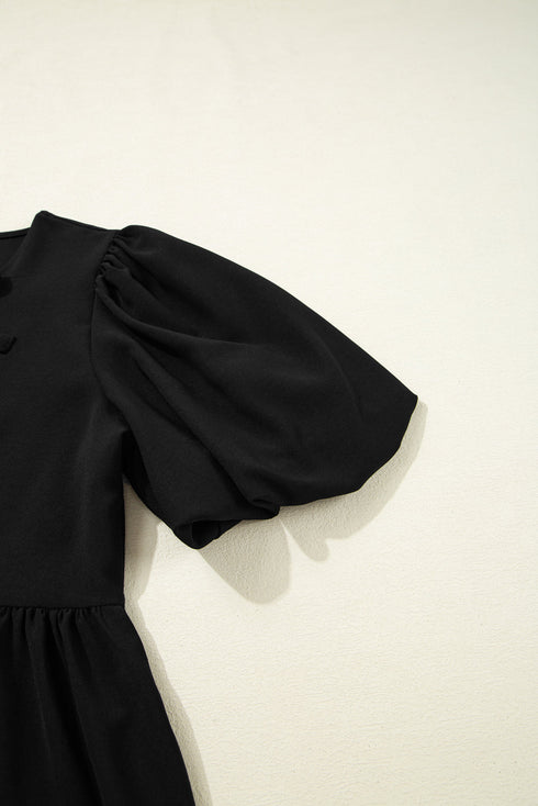 Sweetheart Neck Puff Sleeve Bow Tie Peplum Blouse