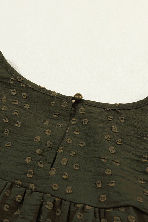 Swiss Dot Eyelet Ruffle Shoulder Long Sleeve Blouse