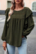 Swiss Dot Eyelet Ruffle Shoulder Long Sleeve Blouse