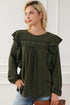 Swiss Dot Eyelet Ruffle Shoulder Long Sleeve Blouse