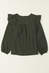 Swiss Dot Eyelet Ruffle Shoulder Long Sleeve Blouse