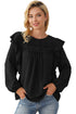 Swiss Dot Eyelet Ruffle Shoulder Long Sleeve Blouse