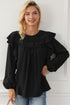 Swiss Dot Eyelet Ruffle Shoulder Long Sleeve Blouse