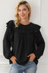 Swiss Dot Eyelet Ruffle Shoulder Long Sleeve Blouse