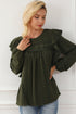 Swiss Dot Eyelet Ruffle Shoulder Long Sleeve Blouse