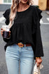 Swiss Dot Eyelet Ruffle Shoulder Long Sleeve Blouse