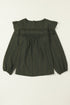 Swiss Dot Eyelet Ruffle Shoulder Long Sleeve Blouse