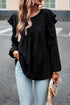 Swiss Dot Eyelet Ruffle Shoulder Long Sleeve Blouse