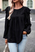 Swiss Dot Eyelet Ruffle Shoulder Long Sleeve Blouse