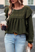 Swiss Dot Eyelet Ruffle Shoulder Long Sleeve Blouse