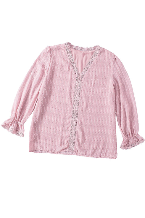 Swiss Dot Lace Splicing Plus Size Blouse