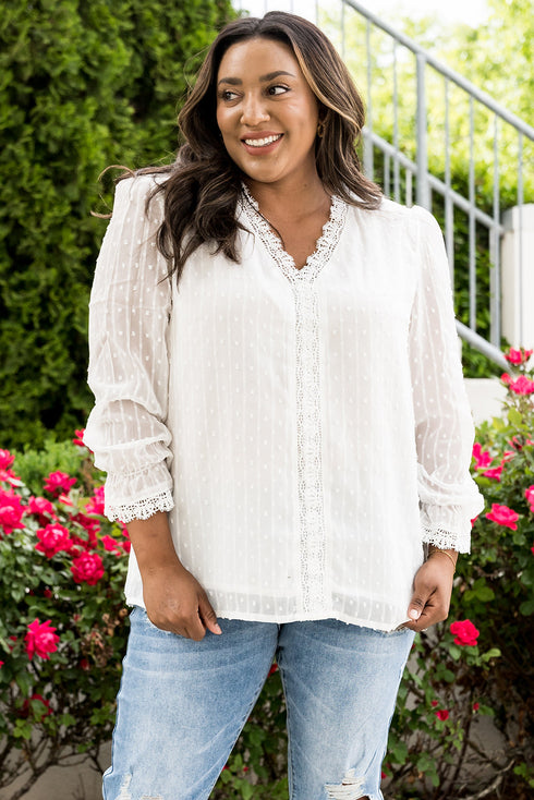 Swiss Dot Lace Splicing Plus Size Blouse