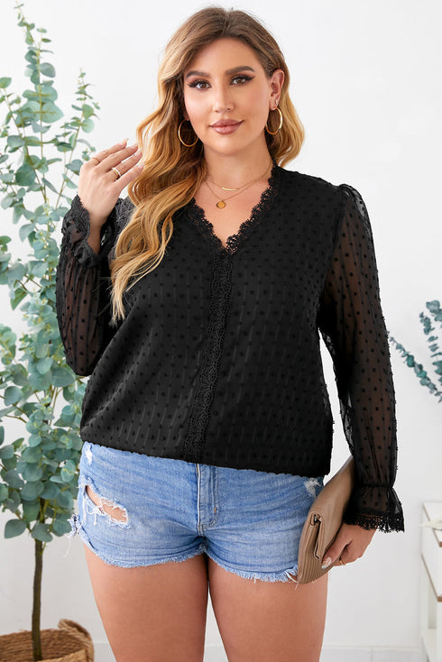 Swiss Dot Lace Splicing Plus Size Blouse