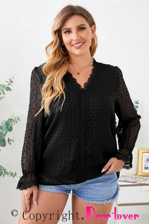 Swiss Dot Lace Splicing Plus Size Blouse