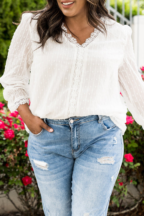 Swiss Dot Lace Splicing Plus Size Blouse