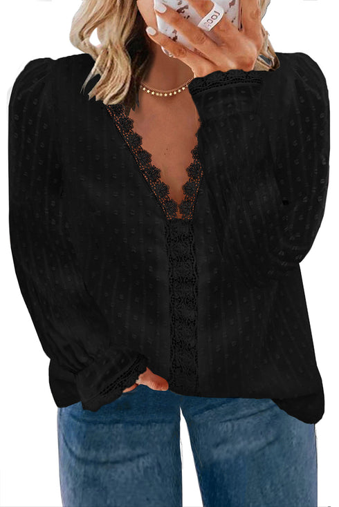 Swiss Dot Lace Splicing Plus Size Blouse