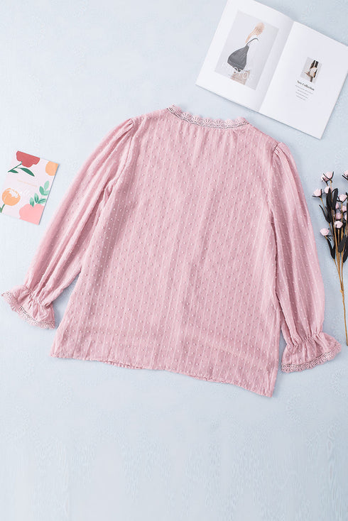 Swiss Dot Lace Splicing Plus Size Blouse