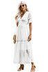 Swiss Dot Lace Trim Maxi Dress