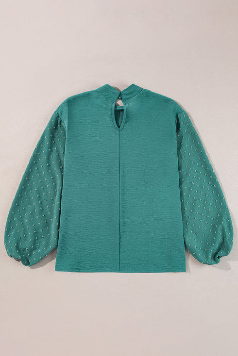 Swiss Dot Long Balloon Sleeve Loose Fit Blouse