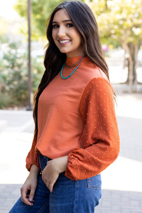 Swiss Dot Long Balloon Sleeve Loose Fit Blouse