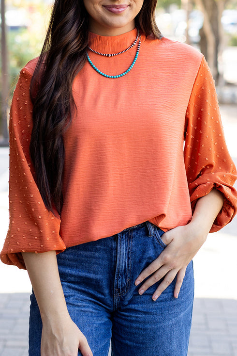 Swiss Dot Long Balloon Sleeve Loose Fit Blouse