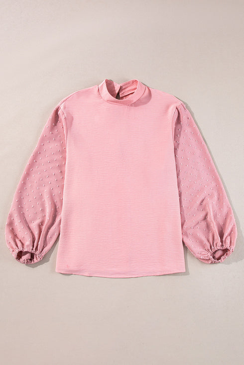 Swiss Dot Long Balloon Sleeve Loose Fit Blouse