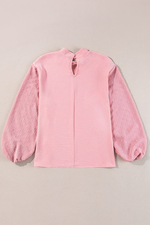 Swiss Dot Long Balloon Sleeve Loose Fit Blouse