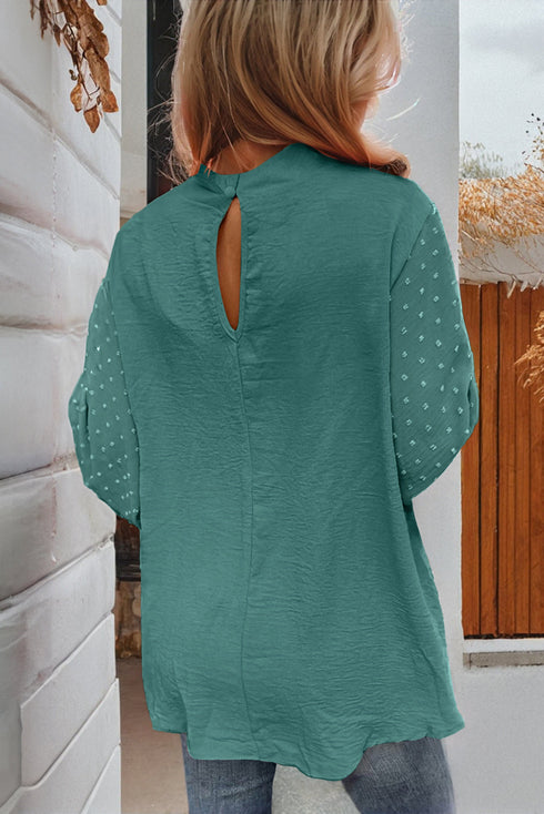 Swiss Dot Long Balloon Sleeve Loose Fit Blouse