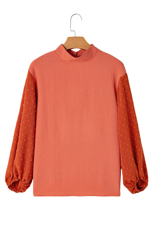 Swiss Dot Long Balloon Sleeve Loose Fit Blouse