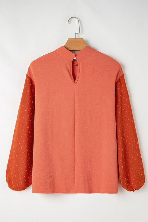 Swiss Dot Long Balloon Sleeve Loose Fit Blouse
